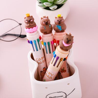 1 Piece Cute Ballpoint Pen Press Cartoon Kapibala Creative Multicolor 10 In 1 Colors Stationery School Office Supplies