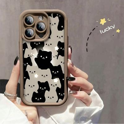 Niedliche Cartoon-Katzen bedruckte Modehülle Flexible weiche Silikon-TPU-Schale Vollständige Rückseite für iPhone Samsung