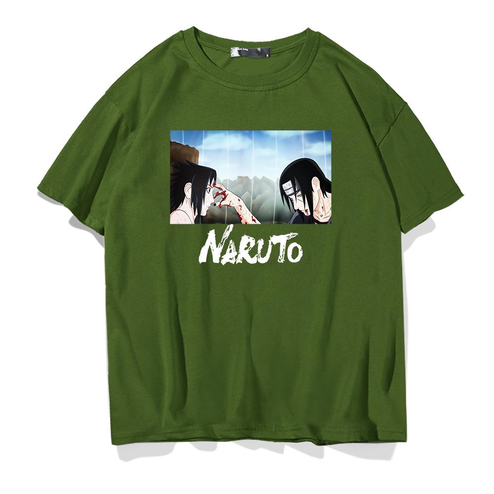 Naruto T-shirt male Japanese anime Sasuke Uchi Hasuki family trendy brand youth pure cotton loose top