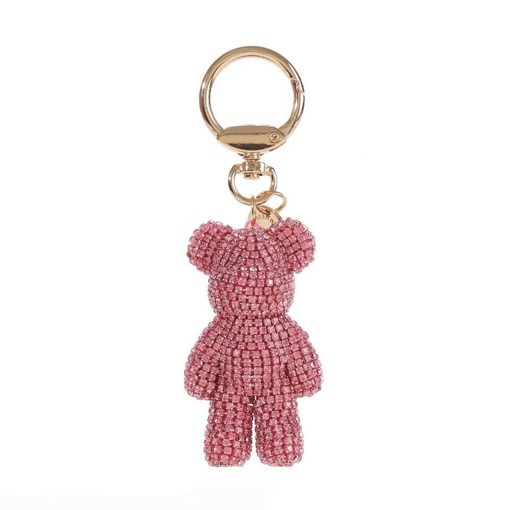 Handmade Cartoon Rhinestone Bear Keychain Metal Bag Hanging Bear Pendant Ornaments Animal Car Keyring Gift