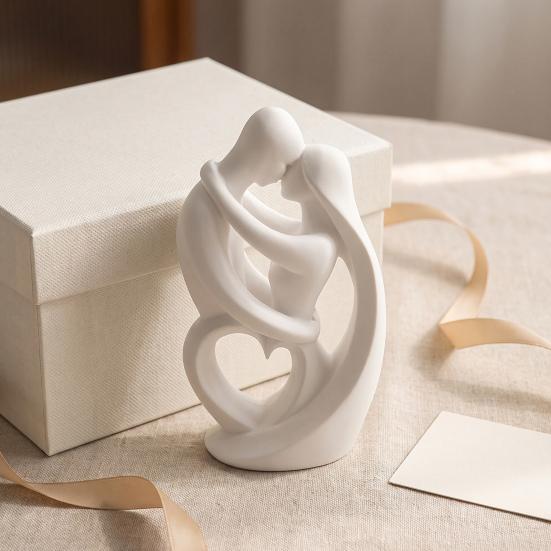 Minimalist White Art Sculpture 3D Printed Abstract Couple Embrace Statue, Heart Hollow Love Figurine, Elegant Statues for Living Room Bedroom