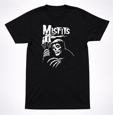 Misfits Candela Teschio Horror Punk Maglietta Nera Classica Scheletro Band Tee