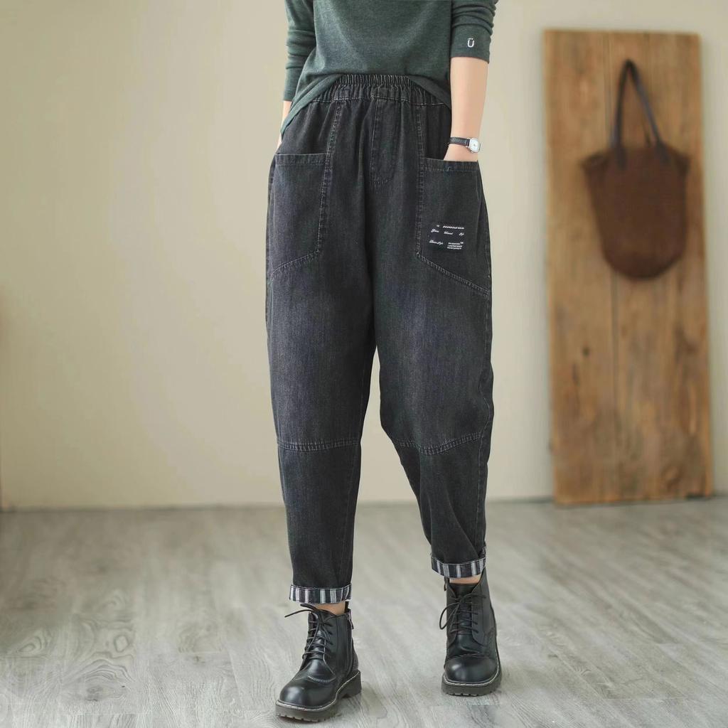 Elastische, lockere Jeans für Damen in Übergröße, neue Hose im Retro-Stil, lässige Haremshose mit hoher Taille
