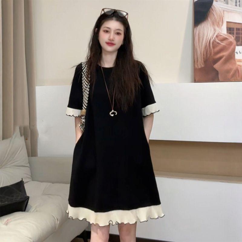 

**Elegant Plus Size A-Line Summer Dress with Lace Trim for Women** M 42-50 kg