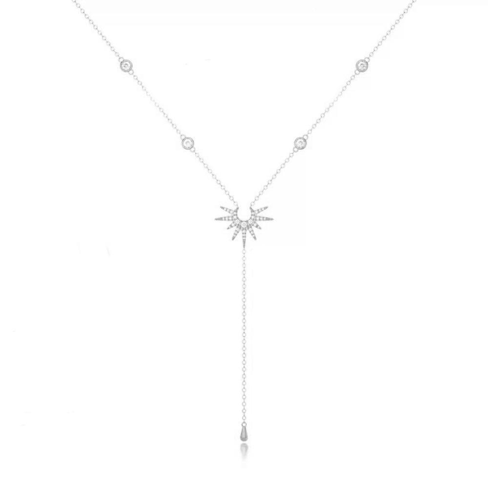 Gold Silver Color Necklace Shiny Delicate Sun Flame Long Tassel Pendant Clavicle Chain Birthday Party Gift Women Fashion Jewelry