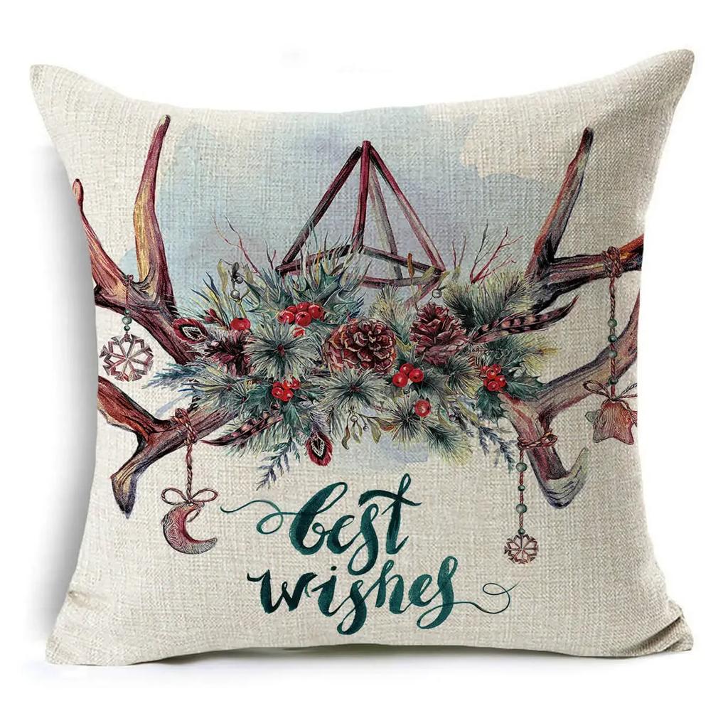 45*45Cm Merry Christmas Cushion Cover Birds Garland Pillowcase Single Sided Print Polyester Sofa Pillow Case For Home Xmas Decor