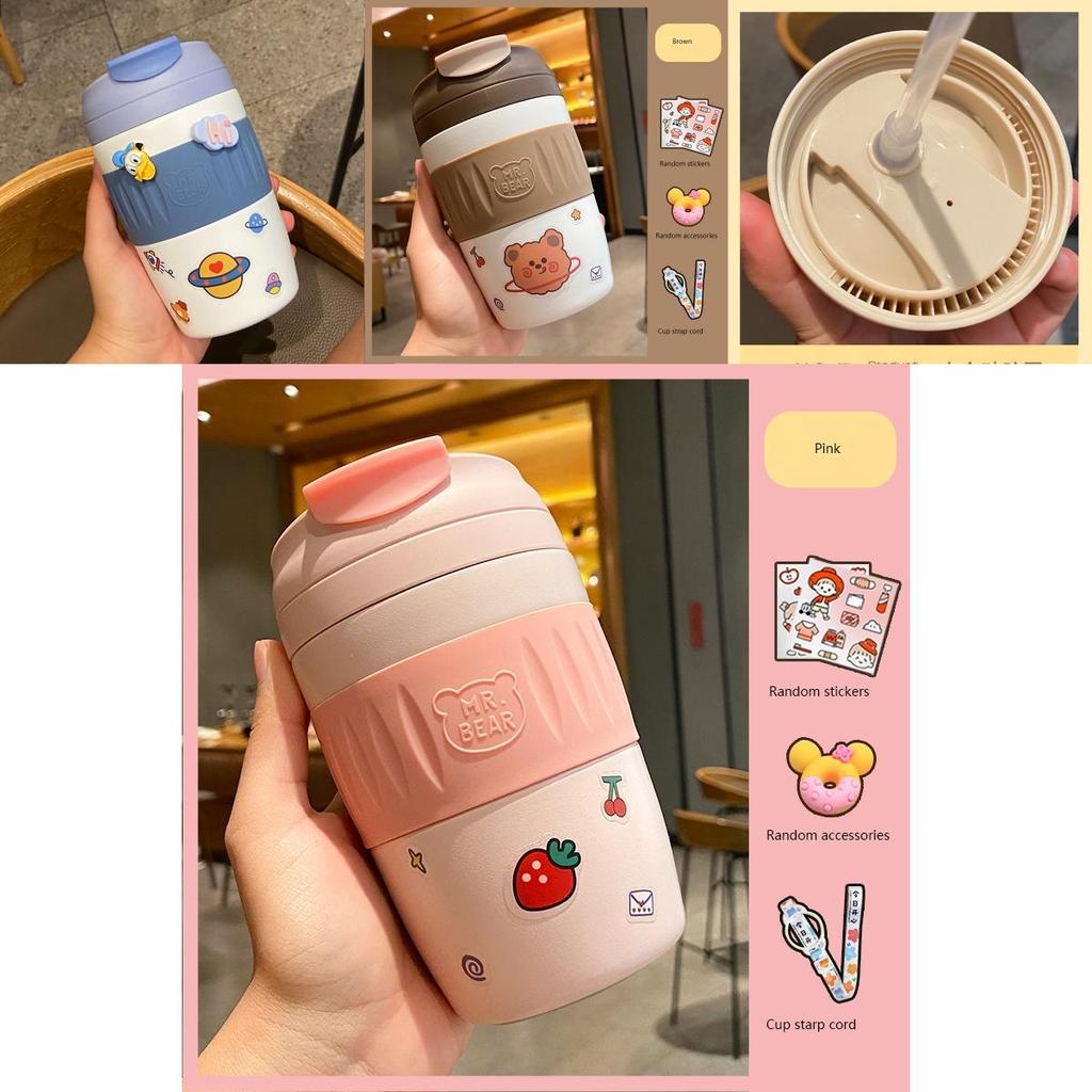 Stylish 370ml Insulated Water Bottle For Children With Convenient Straw And Strap