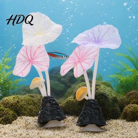Underwater Silicone Leaves Aquarium Artificial Plant Ornament Soft Lotus Leaves Suction Cup Glow Decoration in The Dark Safe Accessory for