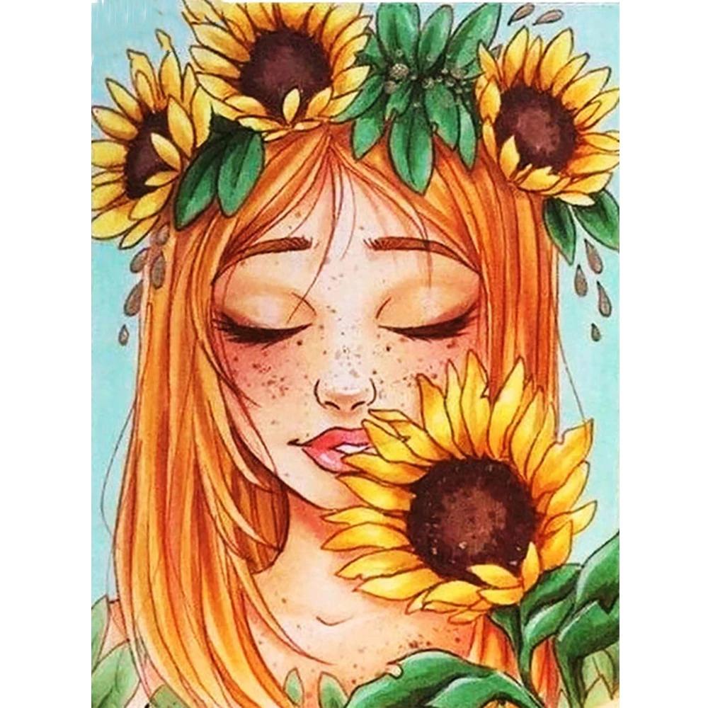 

Полный квадратный алмаз картина девушка картина горный хрусталь Алмазная вышивка Подсолнух Алмазная мозаика портрет домашний декор Full Square 20X30CM