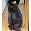 Damskie Jeansy Cargo Baggy z Wysokim Stanem, Vintage Spierane, Luźne Spodnie Beczki Szerokie Nogawki, Eleganckie Dżinsowe Spodnie z Haftem do Pracy