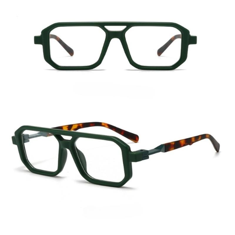 3pcs Men's Glasses,Square Frame with Double Bridges,Simple,Vintage,Literary, Fashionable,Trendy,Polygonal,Suitable for Daily Decorative Wear