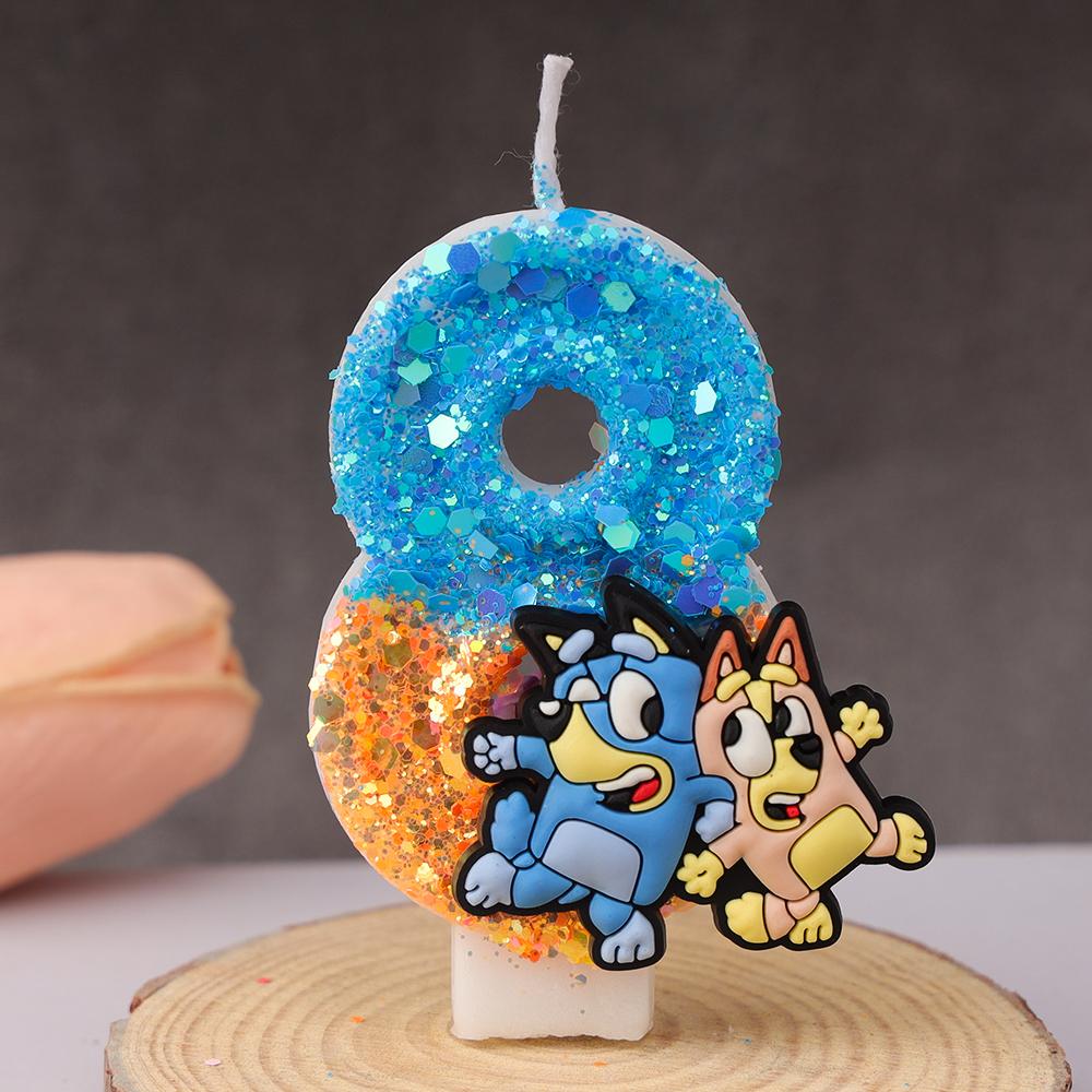 Bluey Bingo Anime Kerze Niedlich 3D 0-9 Zahl Cartoon Figur Geburtstagstorte Stecker Geburtsdatum Tortendekoration Geschenk
