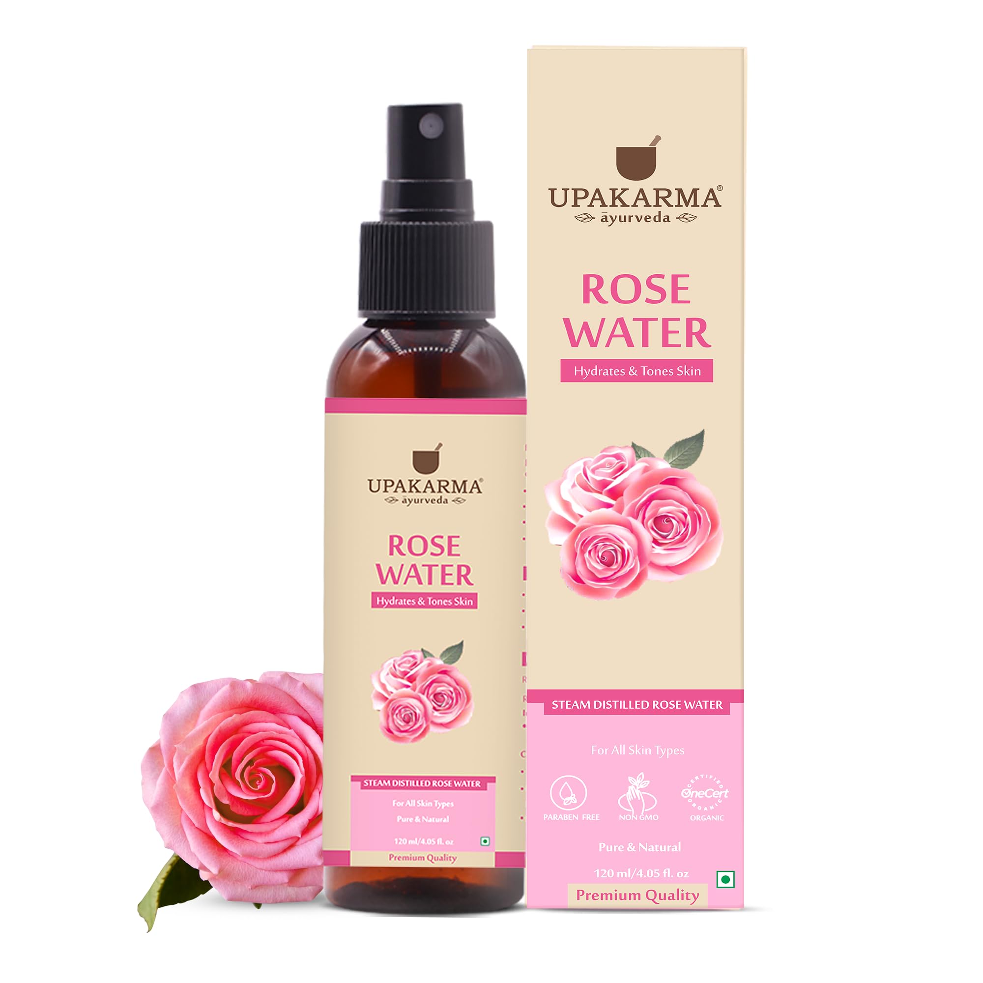UPAKARMA Rose Water | Pure Steam Distilled Gulab Jal | 120ml- Pack of 1