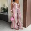 Women's Striped Casual Trousersomen's Elastic Waist Wide-leg Pants Fashionable Resort Style Women's Pants