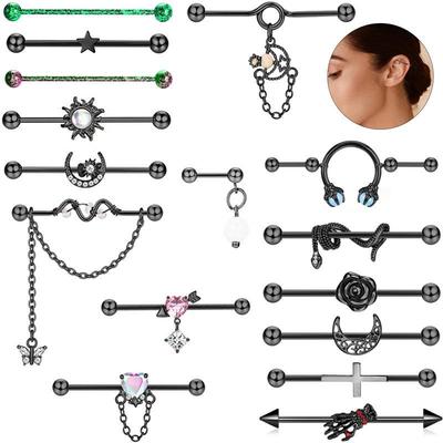 Stainless Steel Double Ear Butterfly Industrial Piercing Jewelry