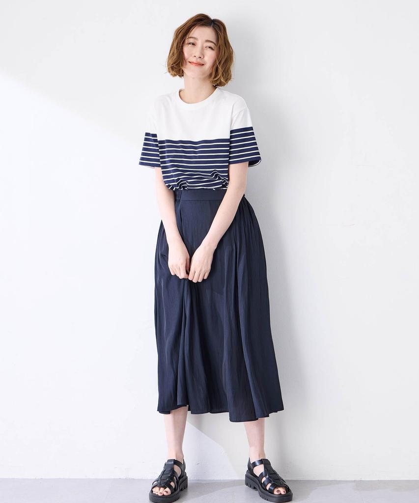 Petit Honfleur Paneled Striped Navy Women's T-Shirt, 521105,