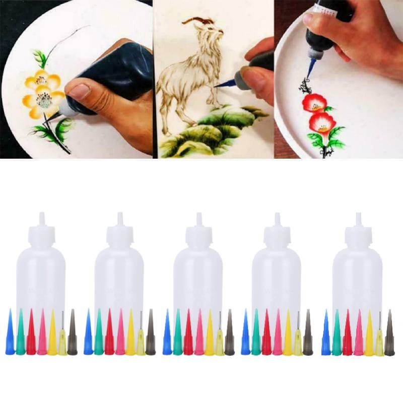 5 Stück 50CC Nadelspitzen-Applikator Kuchendekoration Kunstflasche Gewürzspender Kleber-Quetschflasche für Öl DIY Bastelmalerei