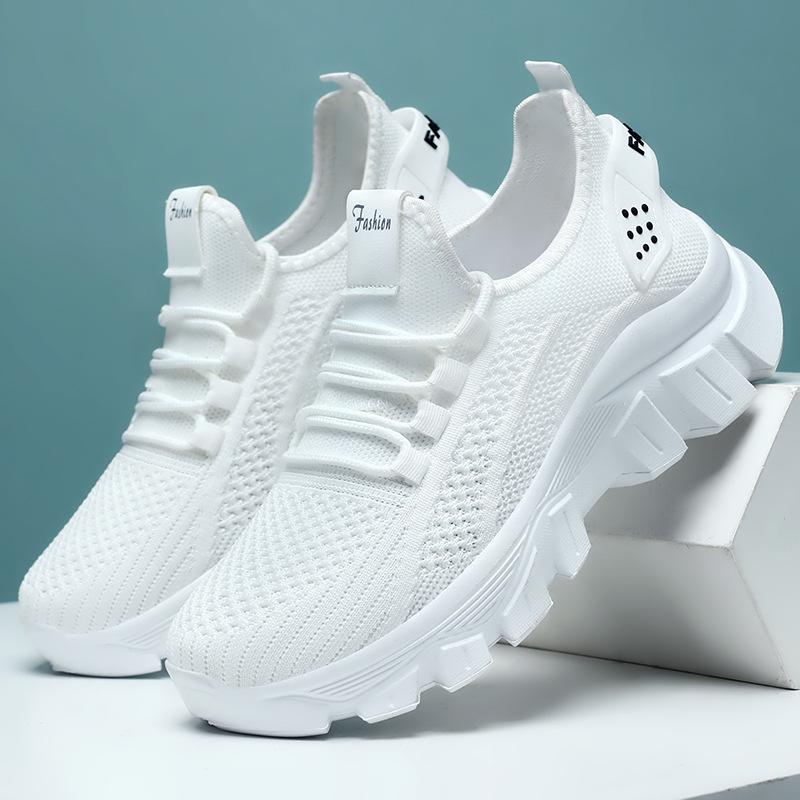 Women's Shoes Sneakers Autumn Shoes Flying Woven Breathable Running Shoes Soft Sole Comfortable Casual Shoes Lace-up Mesh Shoes