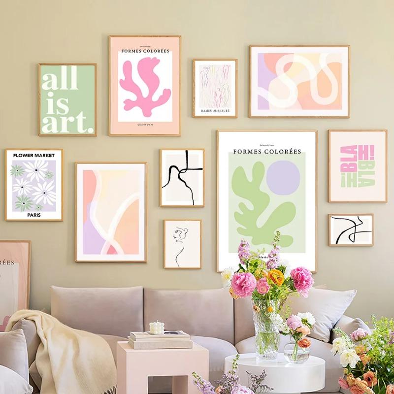 Abstract Line Woman Poster Print Danish Pastel Spring Fresh Flower Market Wall Art Canvas Painting Picture Living Room Decor