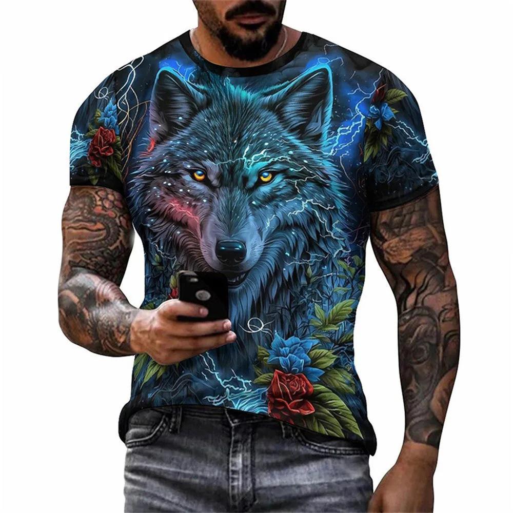 Personalized Graffiti Wolf Pattern 3D Printed Men's Round Neck Short Sleeved T-shirt