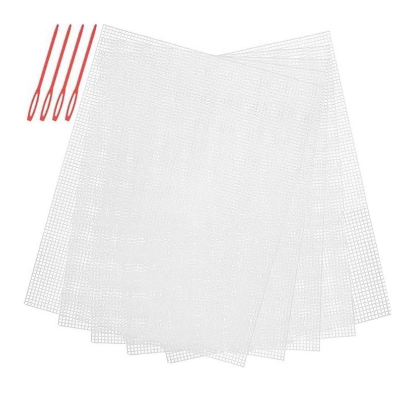 5 Pcs Plastic Mesh Canvas Sheets Needlepoint Canvas with Weaving Needle Eye Mesh for Embroidery Crafts Crochet Project