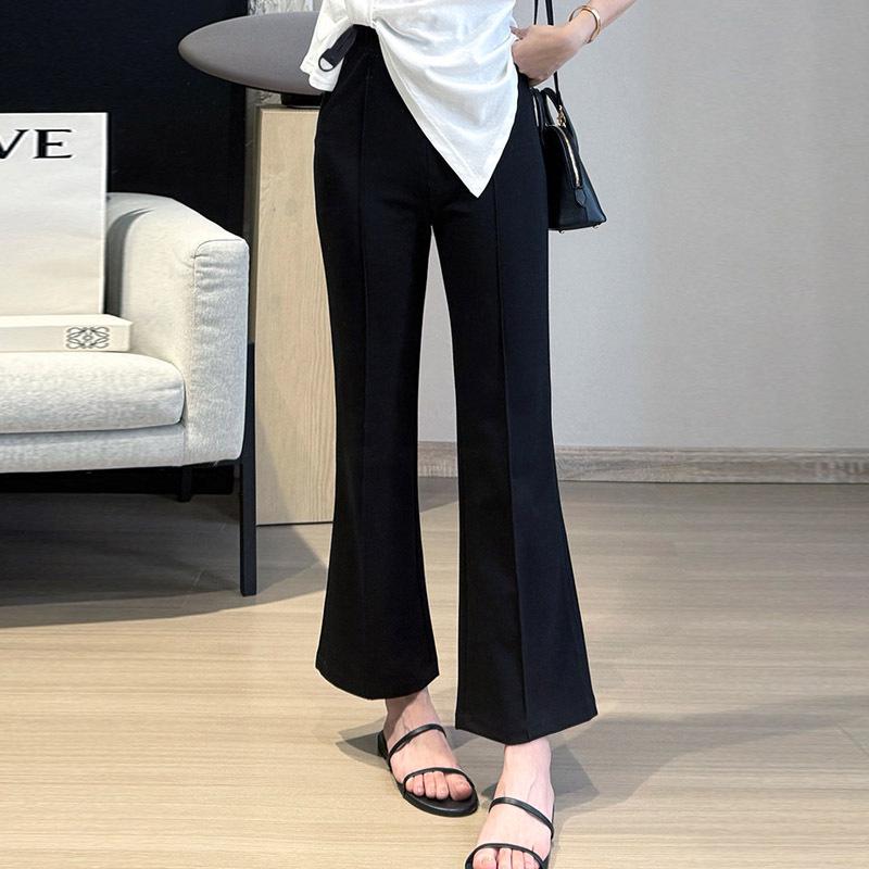 2026 High-Waisted Slim Fit Cropped Maternity Pants - Black, Spring/Summer Style, Petite Straight Leg M