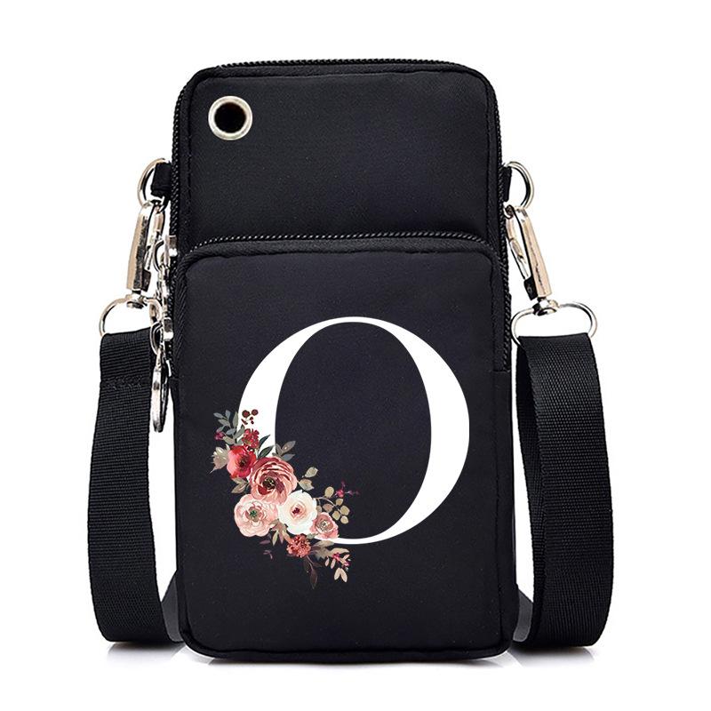 New Letter-printed Black Oblique Span Bag, Mobile Phone Bag, Light To Carry, Vertical Length and Width Change Bag