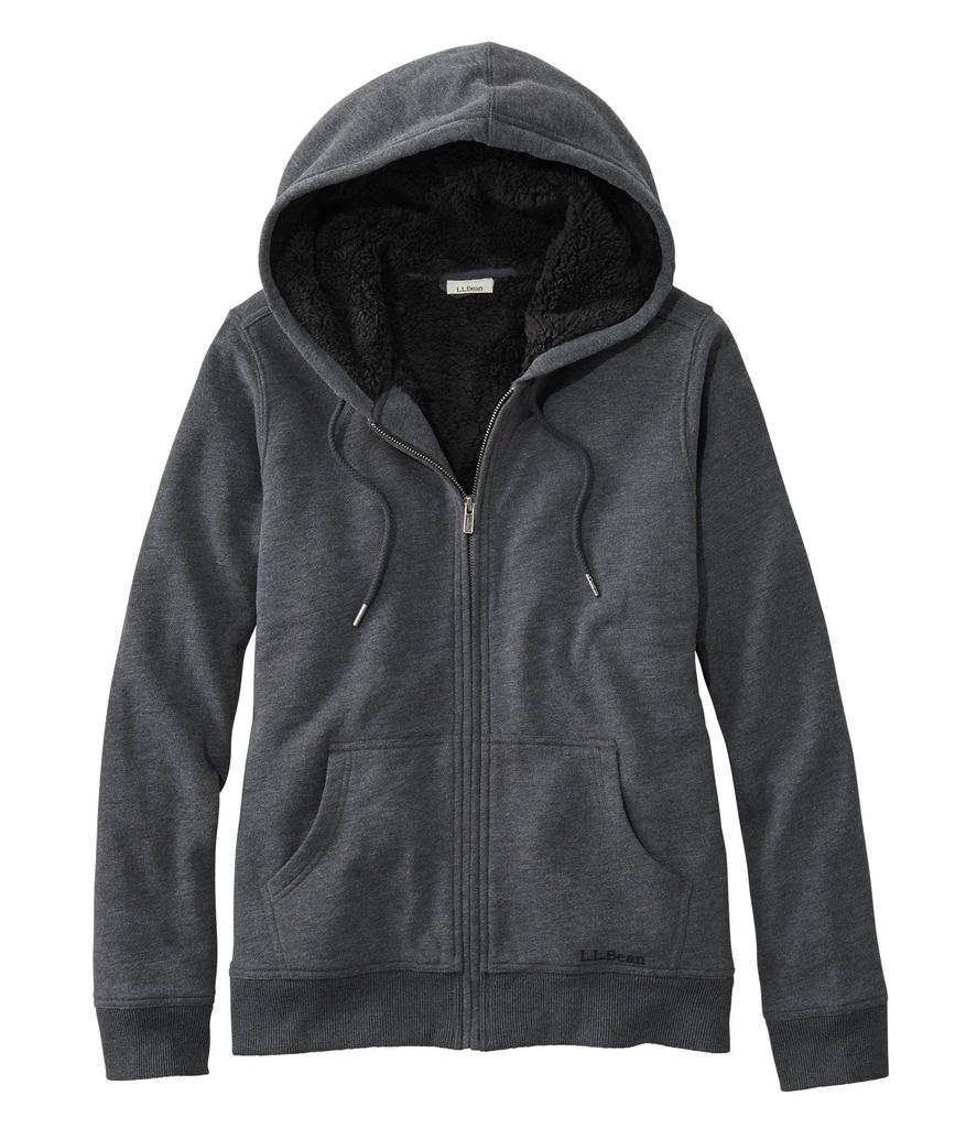 1912 Sherpa Lining US Size Charcoal Heather 1000087985 L.L.Bean Women's Hoodie, Fit, Petite, L, Gray,