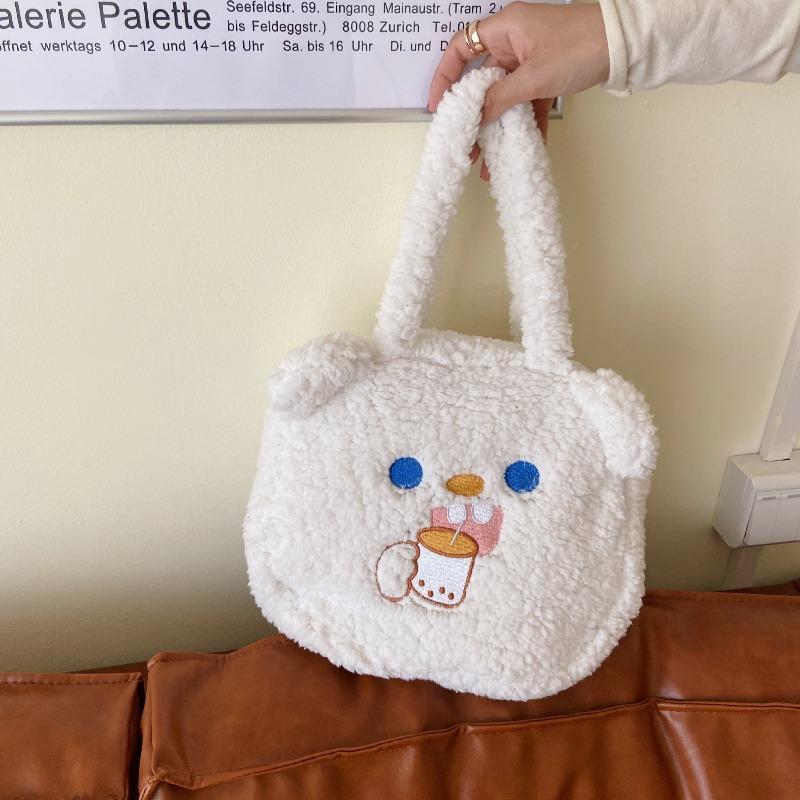 02 Cute Lamb Plush Bear Ears Handbag Sweet Versatile Student Class Handbag