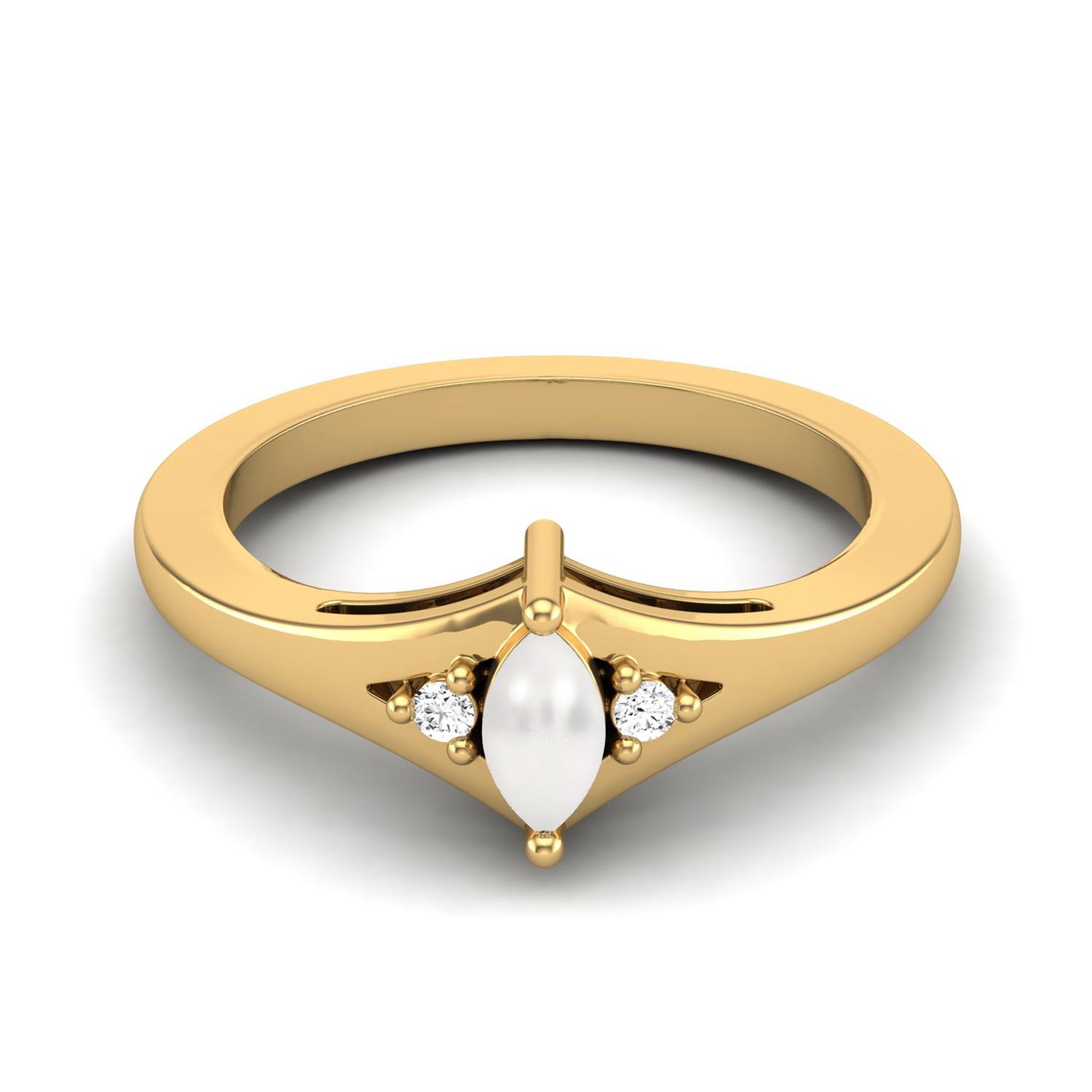 

925 Sterling Silver Gold Vermeil 0.29 Cts Marquise Shape Pearl Three Stone Wedding Women Ring 8 жёлтый