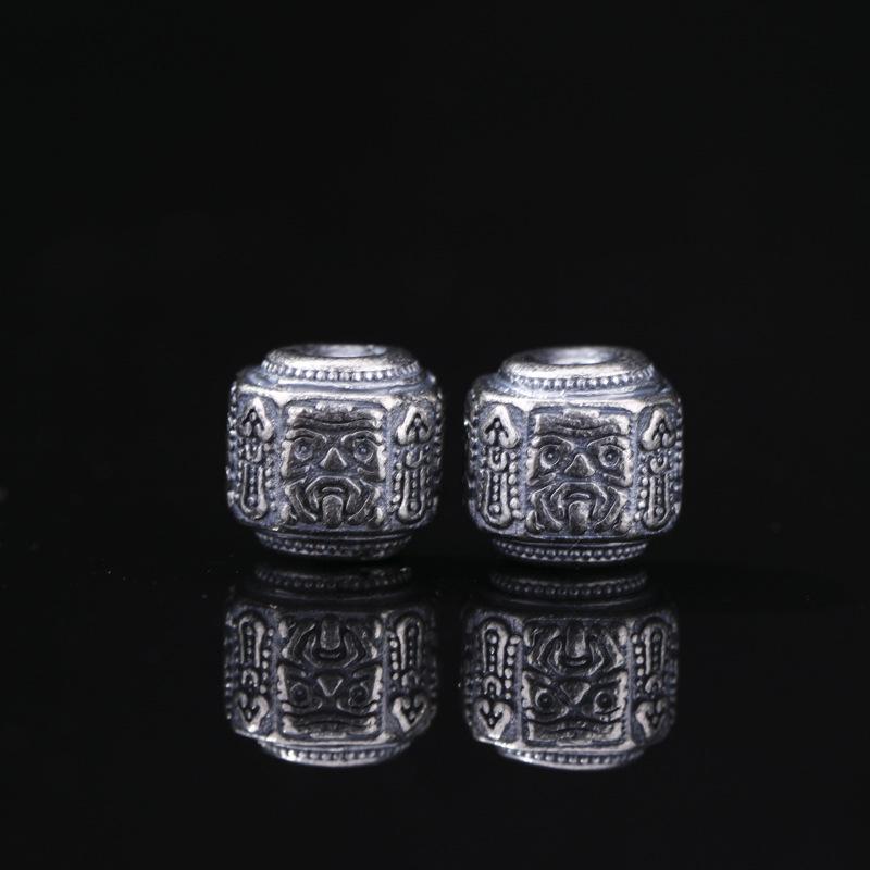 Antique-Finish Vajra Scepter Beads: Color-Preserving Silver Six-Syllable Mantra Spacer for DIY Tibetan Bracelets