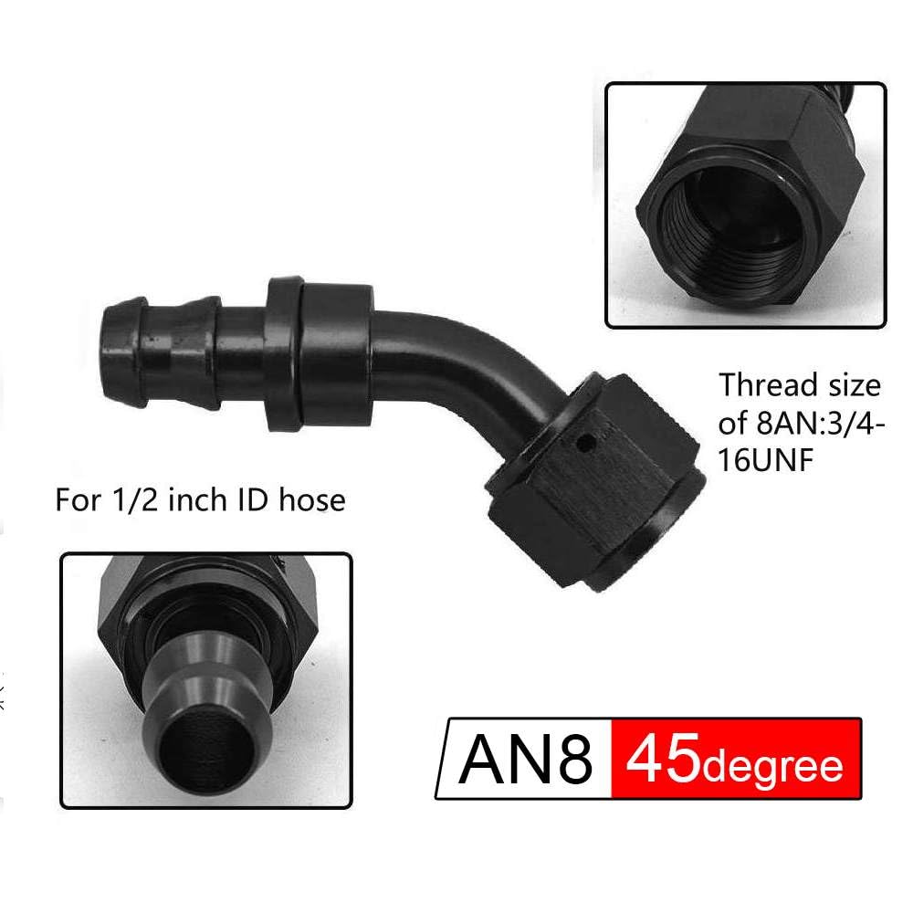 ZHSYMX 8AN 45 Degree Push Lock Hose Fitting and Hose Clamp End Black Rubber