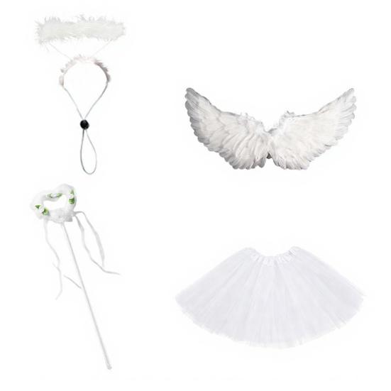1 Set Angel Goose Outfit Porch Goose Angel Devil Costume Feather Wings Skirt белый