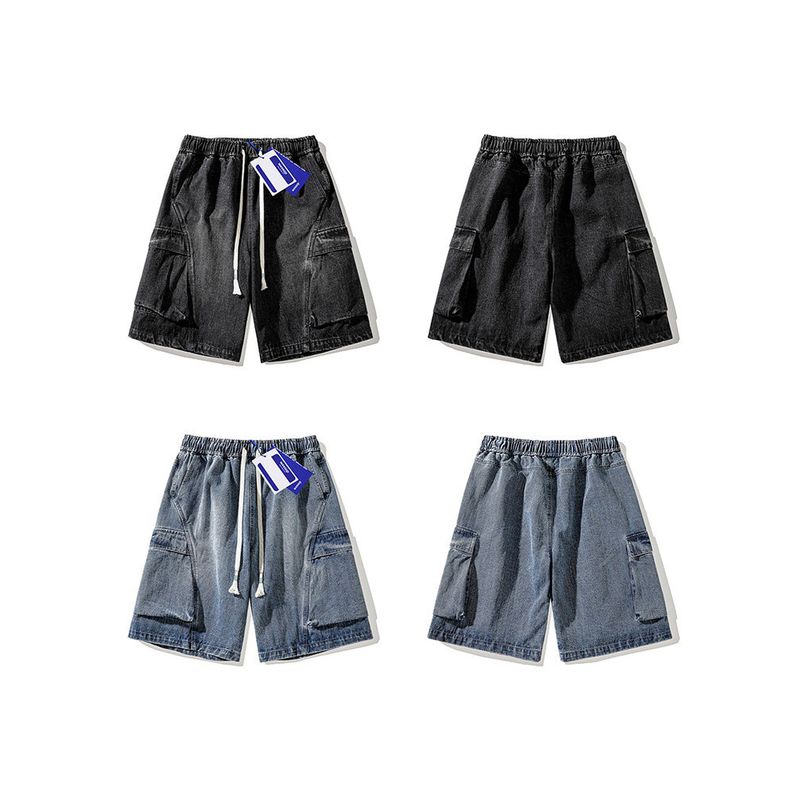 Wassup Trendy Retro Washed Workwear Denim Shorts for Men, Summer Thin American-Style Straight-Leg Men's Five-Point Pants