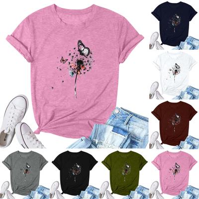 Dam Mode Tryckt Casual Plisserad Rund Kortärmad T-shirt Topp