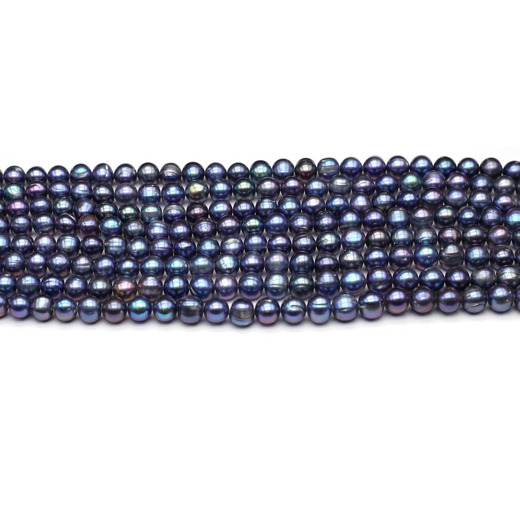1String, Black Natural Freshwater Pearls, Handmade Near Round Pearl Beads for Jewelry Making DIY Necklaces, Bracelets Craft (Beads 8-9mm, Length 36cm)