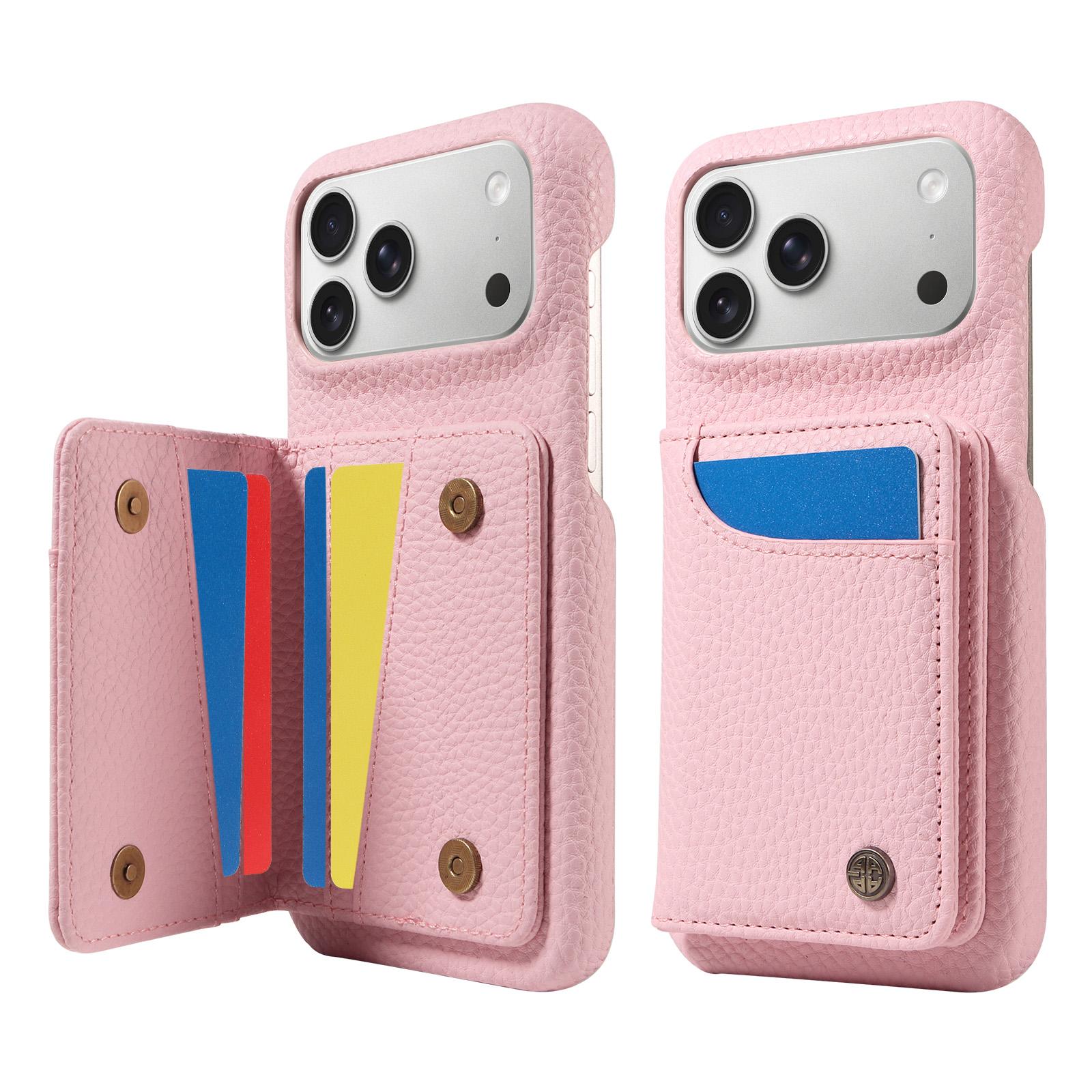 

Stylish PU Leather Phone Case for IPhone 15/16/17 Pro Max Plus Mini, Shockproof, Anti-Magnetic Built-in Card Holder & Stand iPhone17 розовый