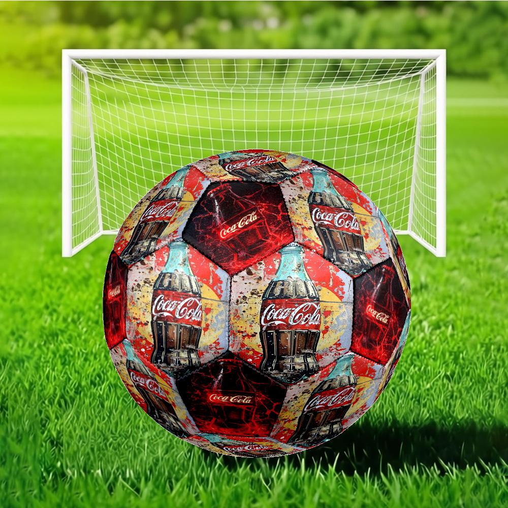 Coca-cola Artwork Design Soccer Ball Size 5 Soccer Ball, Machine-stitched, Durable, Suitable for Training and Matches Fan Gift