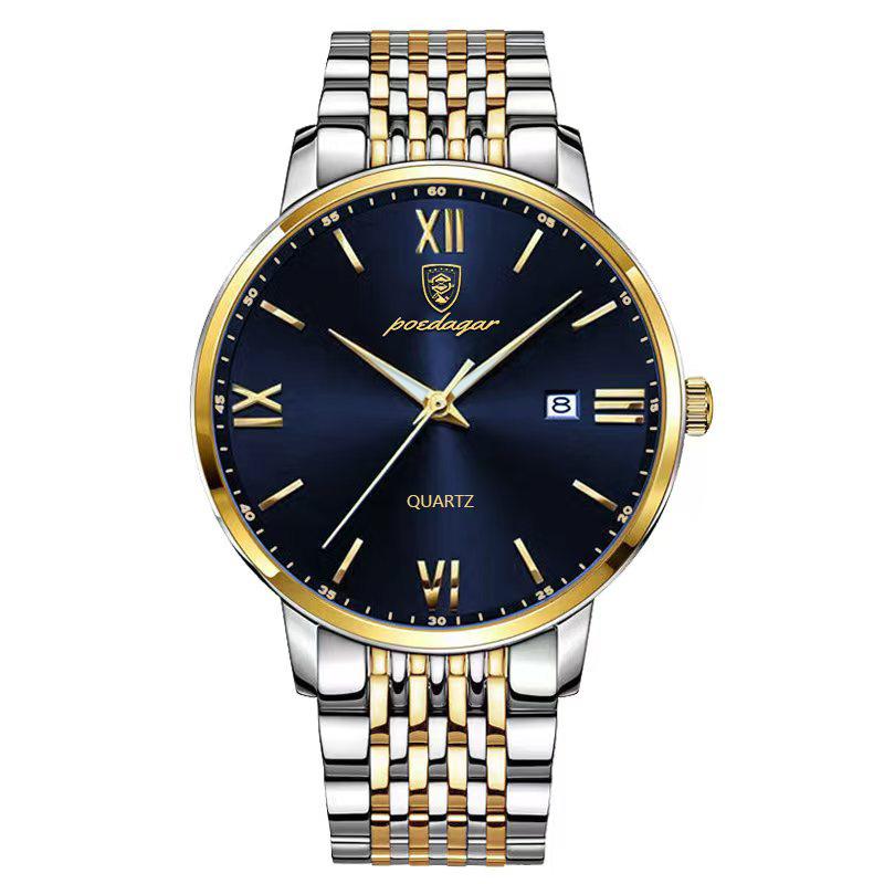 POEDAGAR Business Simple Men's Watch Stainless Steel Waterproof Date Men Watch High Quality Fashion Quartz Watches For Man Reloj
