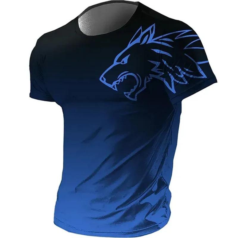 T-shirts for men fitness sportswear Summer Vintage Men's 3d Printed Quick-Drying Gradient T-shirt Animal Wolf Short Sleeve