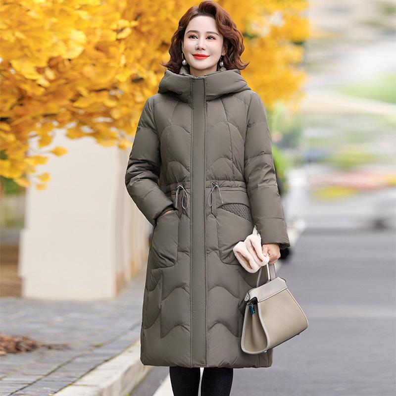 Brand over-knee long down jacket for women's winter middle-aged mother, waist, thin and warm casual versatile jacket