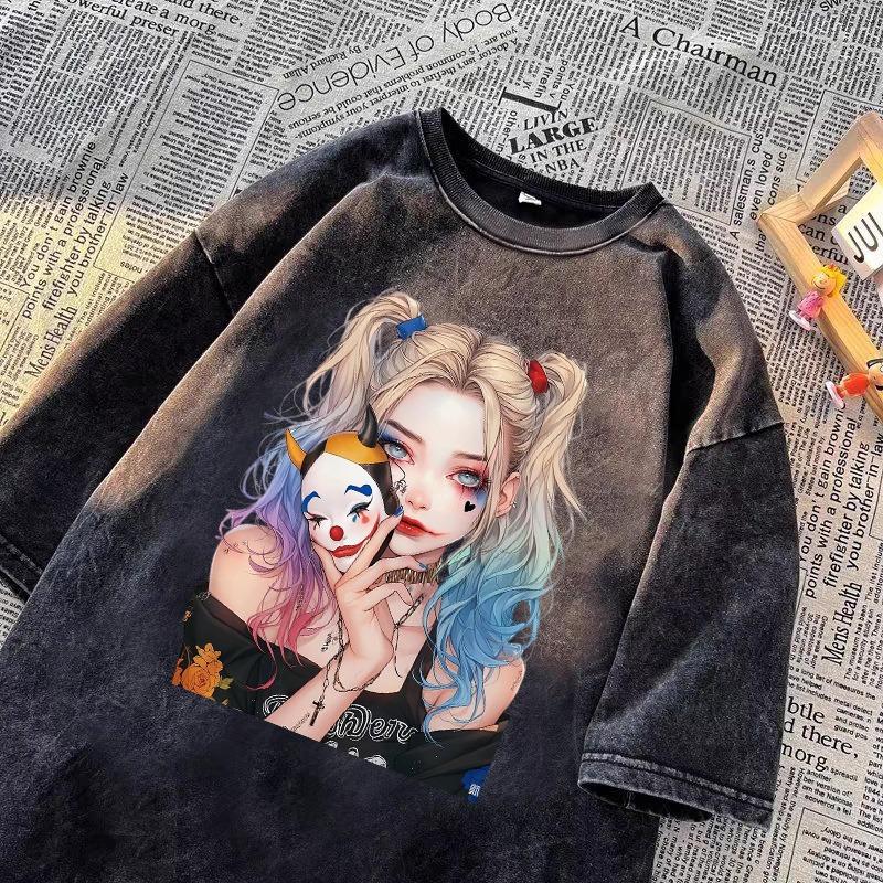 

Футболка с коротким рукавом из чистого хлопка с принтом клоуна для мужчин и женщин, новая свободная летняя пара для улицы XL