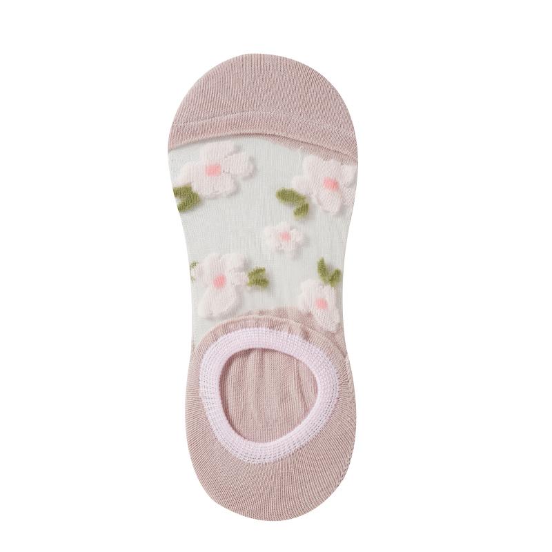 Summer Thin Crystal Stockings Japanese Style Student Sweet Short Socks Boat Socks Non-slip Invisible No-fall Heel Socks for Women