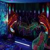 Black Light Tapestry Uv Reactive Psychedelic Mushroom Fractal Art Wall Hanging Bedroom Dorm Separate Room Decoration Wall Decor