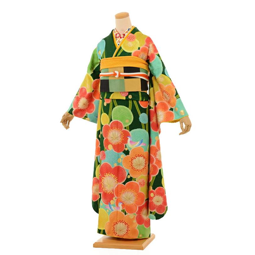 [Rental] [Furisode] [Costume Rental] Furisode Rental 933 earthmusicecology Greenery Plum and Bird [Marriage] [Graduation Ceremony] [Full Set]