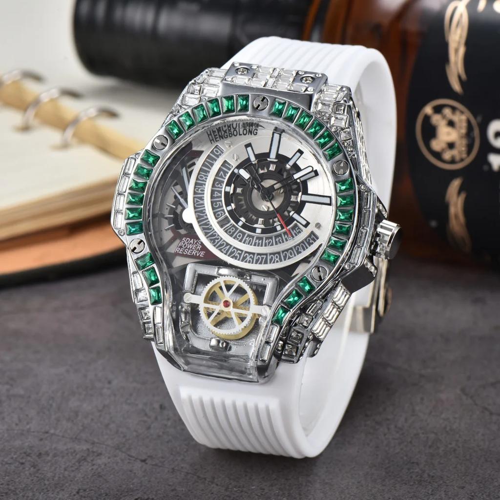 Luxury Full Diamond Business Quartz Watch Men Case Top Mens Watches Rubber Strap Color AAA Creative Decorative Clocks Relogio