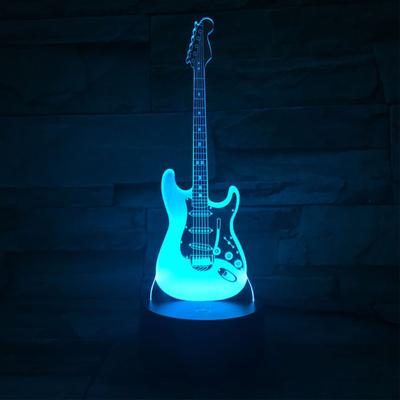 Lámpara de mesa de escritorio con cambio de color, luz nocturna LED eléctrica acrílica 3D con forma de guitarra, 7 colores