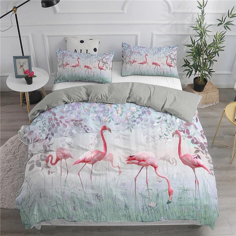 3D Flamingo Printed Bedding Set King Queen Size Cartoon Pink Animals Duvet Cover With Pillowcases 2/3pcs Polyester Quilt Cover