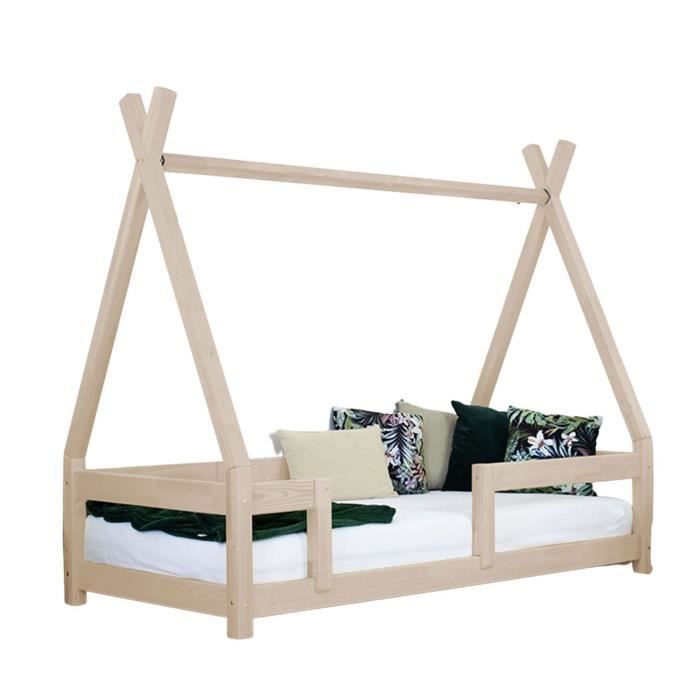 Lit cabane enfant NAKANA 140 x 200 beige - GENERIQUE - A lattes - Bois massif - 2 places