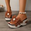 Fashion Wedge Thick-Soled Women's Sandals 2025 Summer New Rivet Belt Buckle Bow One-Word Waterproof Platform Slippers